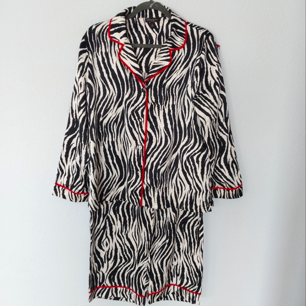 Dana Buchman Intimates Satin Black and White Zebra Stripe Pajama Set NWOT
